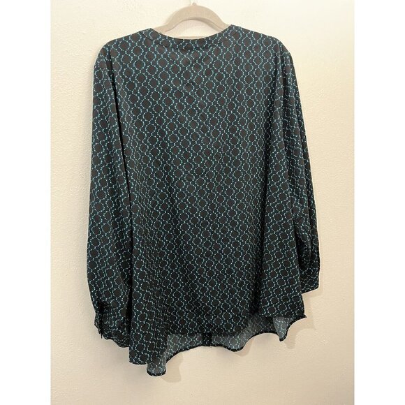 Catherines Blouse Women 3X Black And Teal Roll Up Long Sleeve Button Up - Picture 5 of 8